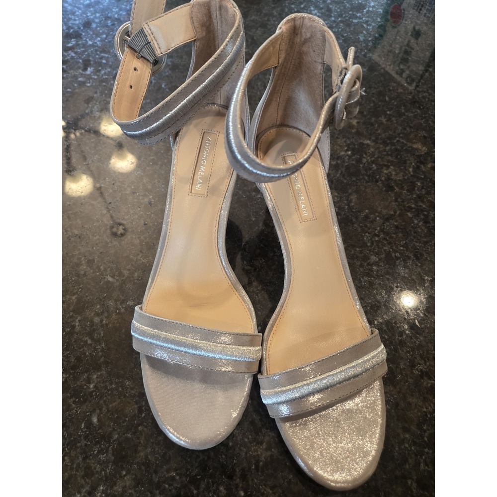 Antonio Melani Heels Women's 8.5 Metallic 2 Tone Silver 3" Ankle Strap Open Toe